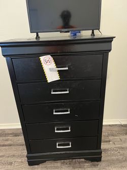 Used 3 pcs Black 5-Drawer Tall Dresser Chest night stand