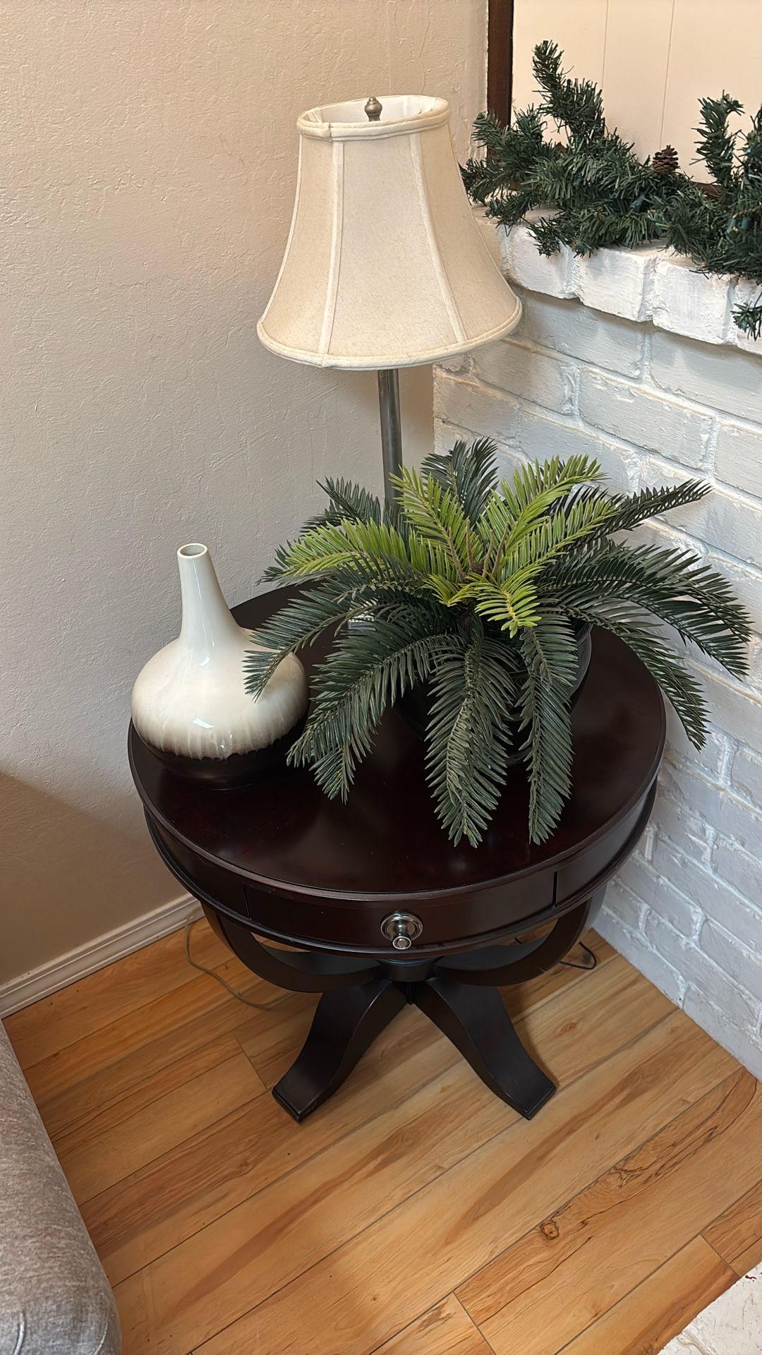 Dark Wood End Table With Drawer