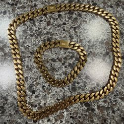 18k gold Cuban sets necklace & bracelet