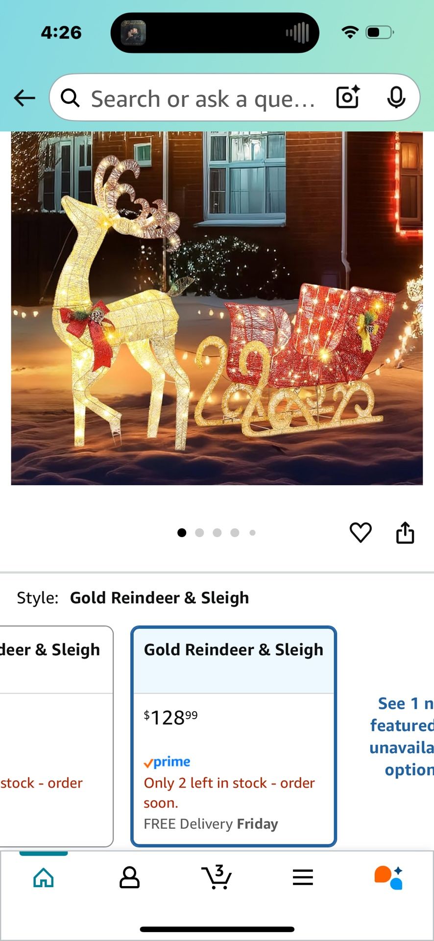 Christmas Decorations: Lighted Reindeer & Sleigh Outdoor Display, Multicolor, 270 LED Lights, Weatherproof, Easy Assembly