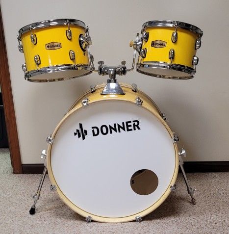 5-PIECE DONNER FULL SIZE ACOUSTIC DRUM KIT YELLOW - DDS520