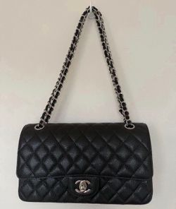 Caviar Quilted Medium Double Flap Black