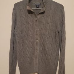 Polo Jeans Company Women's  Gray Cable Chunky Knit Cardigan Sweater Size Large