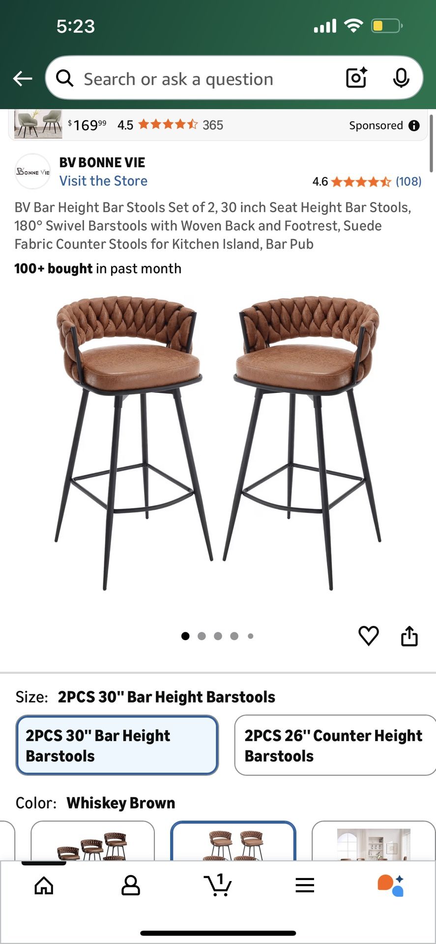 Bar Height Bar Stools Set of 2