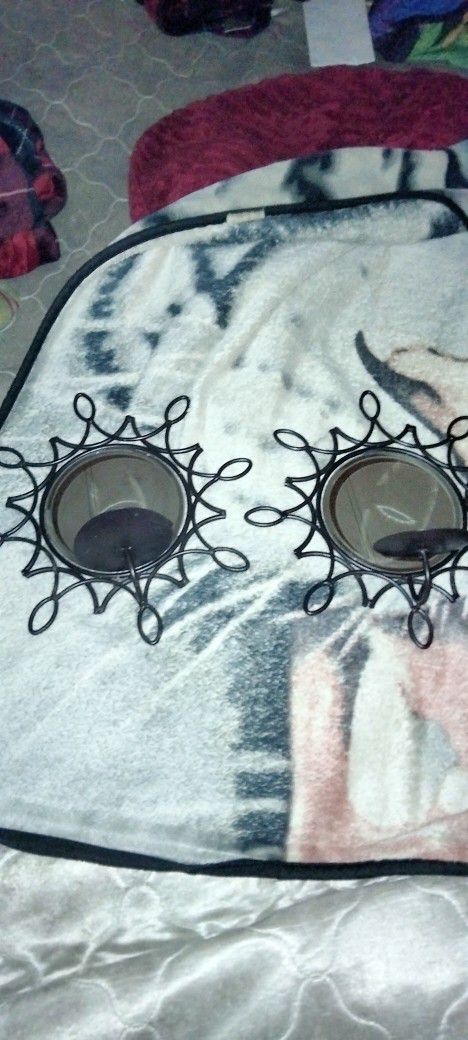 Two Little Black Ball Mirrors / Candles Holder