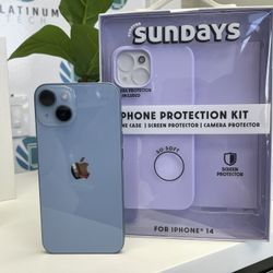 iPhone 14 unlocked 128Gb Blue Case Glass Protector And Camera Protector Included 