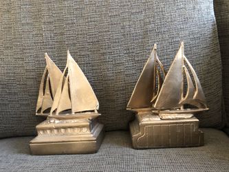 Antique Gold Sailboat Bookends