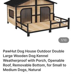 PawHut Dog House Outdoor Double Large Wooden Dog Kennel Weatherproof with Porch