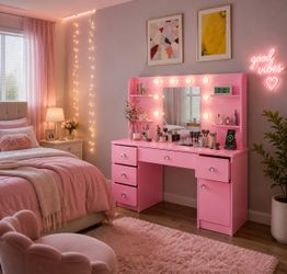 Pink Hollywood Vanity Dressing Table with Lights