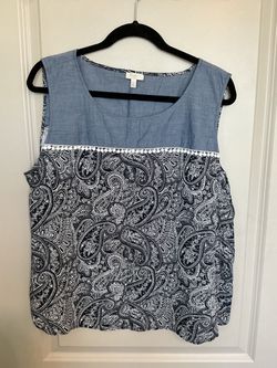 Talbots Sleeveless Chambray Paisley Top XL