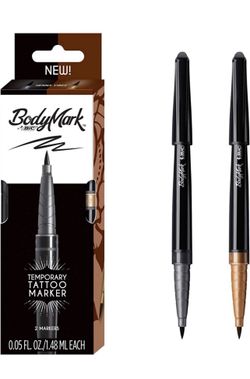 BIC BodyMark Temporary Tattoo Marker with Brush Tip, Henna Vibes, Black and Brown Ink Color, 2-Count