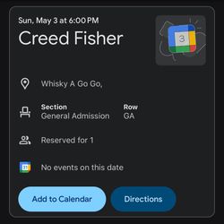 2 Creed Fisher Concert Tickets