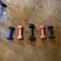 4 - 5lbs Dumbells 1-8lbs,  Total Of 5 Dumbells, 28lbs.