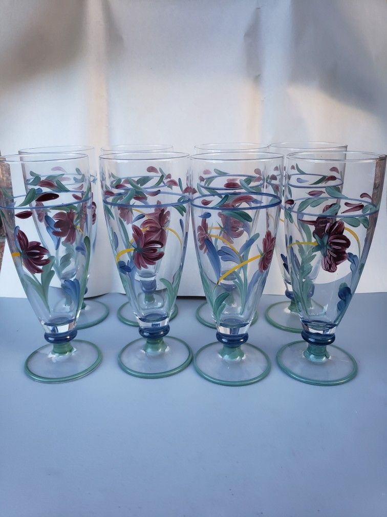 Vintage Old Fashioned Glass Poppies On Blue by Lenox/Collectible/Rare/Replacement LOT OF 3
