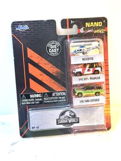Jada Nano Hollywood Rides Jurassic World Jeep Ford Explorer Helicopter Set