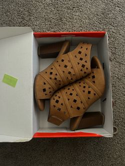 Tan Cutout Ankle Booties with Block Heel