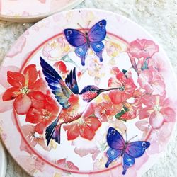 NIB Thirstystone Bradley Clark Artist Hummingbird Butterfly Sandstone Coasters