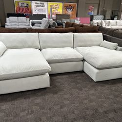 White Velvet Double Chaise Sectional 