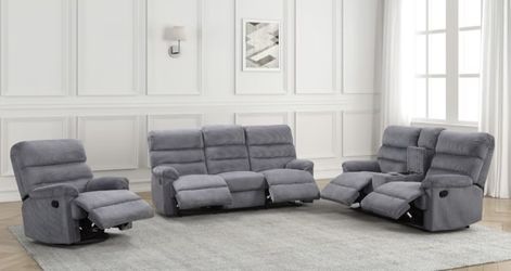 SALE🩶Albert 3PC Charcoal Manual Sofa Set Recliners