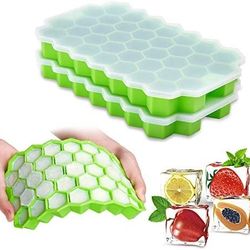 Ice Cube Trays with Lids,2-Pack 74 Ice Cubes Silica Gel Flexible and BPA Free with Removable Lid Ice Cube Trays for Chilled Drinks, Whiskey & Cocktail