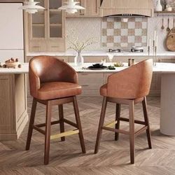 New Set of 2 Brown PU Leather Swivel Bar Stools