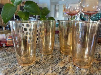 Vintage Amber Carnival Glass  s/4