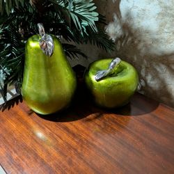 Decorative Green Ceramic Fruit Set - Apple and Pear