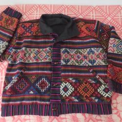 yathra hand woven sheeps wool aztec toggle button jacket (read!!!) EUC