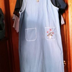 Vintage Rare Teddi Embroidered Old Fashioned Blue Dress W/ Pockets
