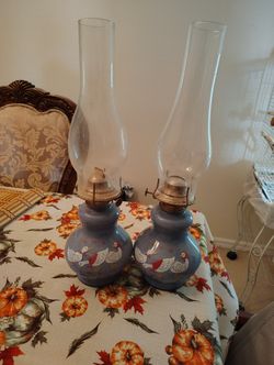 Kaadan Ltd 1980 Blue Oil Lamp Ducks/Geese With Shade & Wick EUC