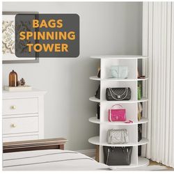 5 Tier Rotating Shoe Rack Tower, Spinning Shoe Display Lazy Susan, Revolving 360 Bookshelf Storage Round Carousel Vertical Handbag Rotate Shoes Close