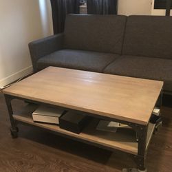 Metal Wood Coffee Table w/ wheels