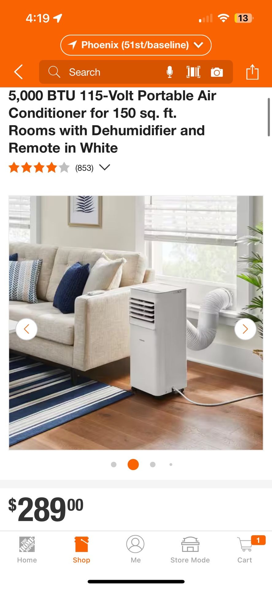 Vissani 5,000 BTU (DOE) 115-Volt Portable Air Conditioner Unit Cools up to 150 sq. ft. with Dehumidifier and Remote in White