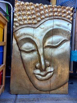 Buddha Wall Art Sculpture ~ Golden Finish 37" x 24"
