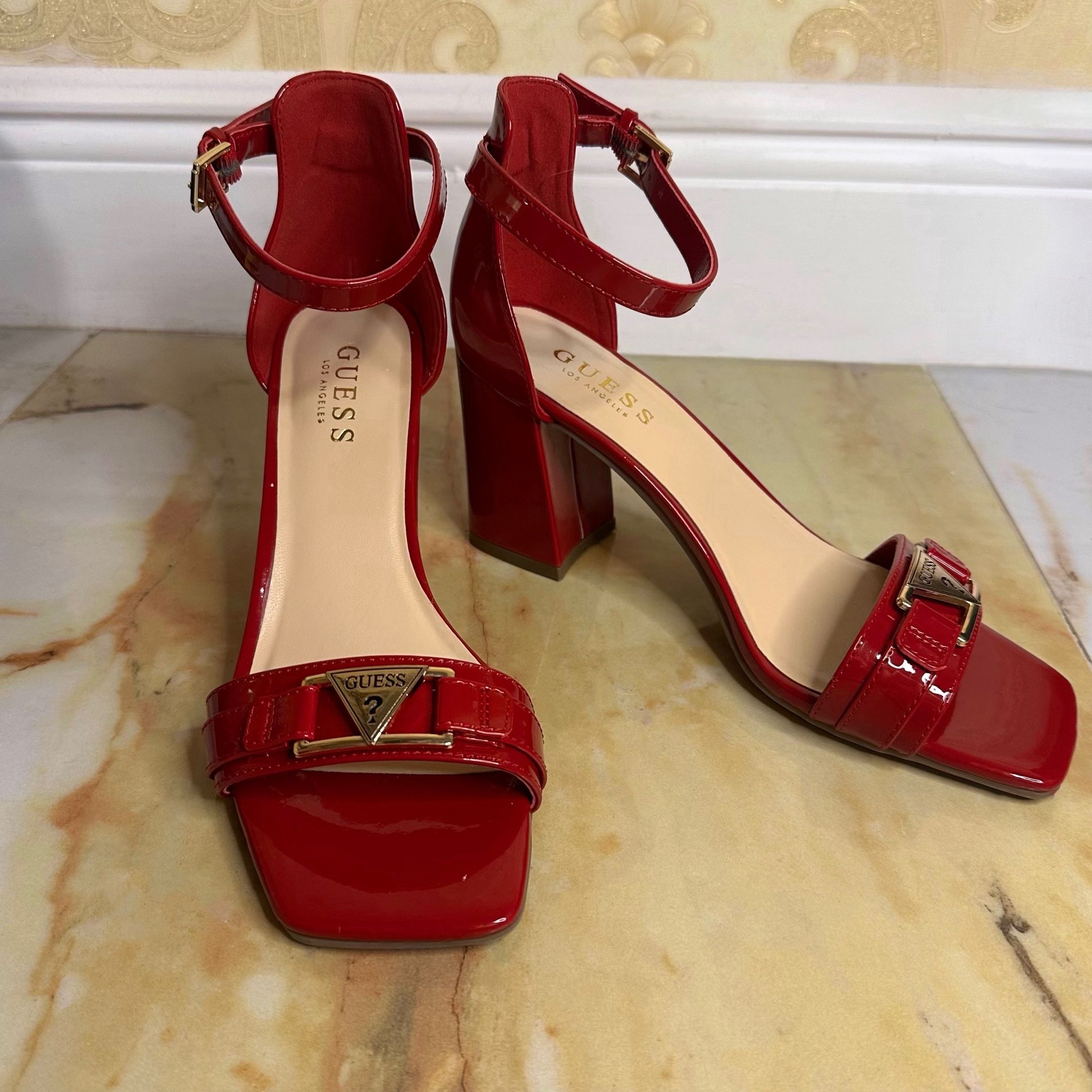GUESS Glossy Red Strappy Heels