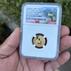 China Gold Pheasant 3g Gold Coin, .999 Gold 24k Gold Coin