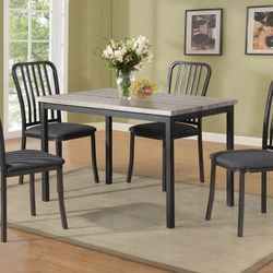 5pc Grey Metal Finish Dining Kitchen Table Set 