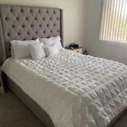 Gray Tufted Bed Frame