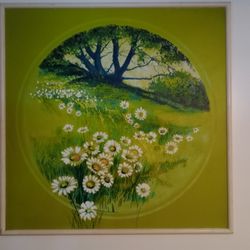 Vintage 1960s/70s Framed Painting by Dickinson – Large 44"x44" Floral Landscape