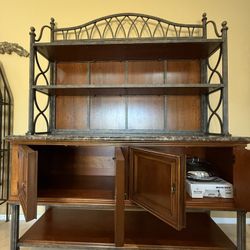 Large Wood Buffet Metal Frame , Granite, Shelving , Lots of Storage