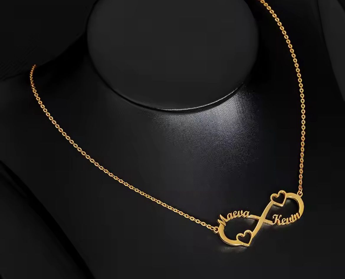 Custom Double Heart Two Names Infinity Necklaces For Women Stainless Steel Customized Necklace Pendant Personalized Jewelry Gift