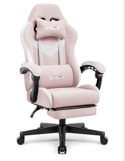Video Gaming Chair with Footrest Lumbar Support for Home Office High Back Recliner Height Adjustable Ergonomic Comfy Fabric Computer Desk Chair (Pink)