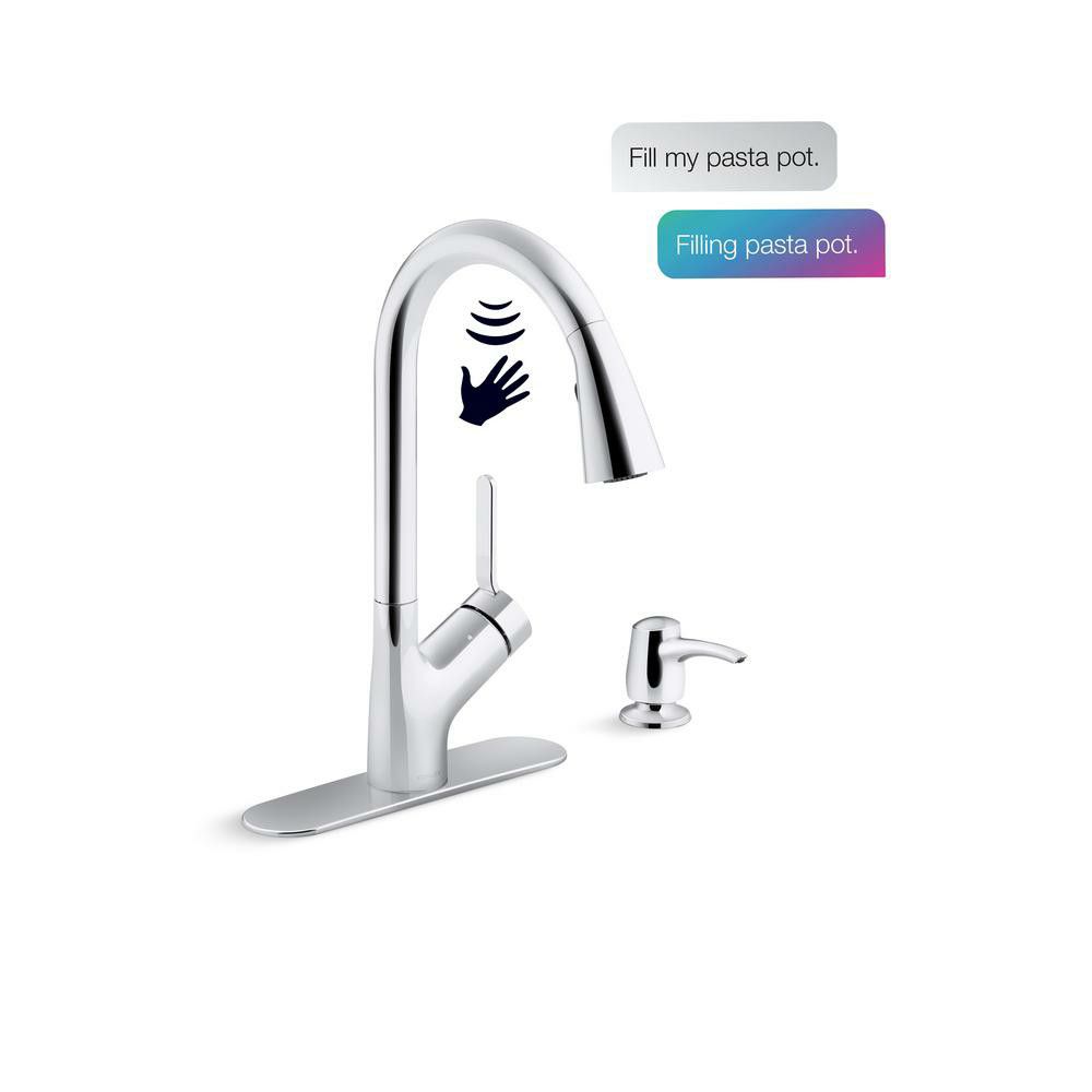 KOHLER Setra Single-Handle Voice Activated Pull-Down Sprayer Kitchen Faucet with Kohler Konnect in Vibrant Stainless