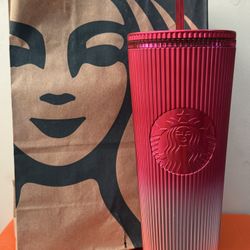 Starbucks Candy Cane Ombre Stripe Gradient Cold Cup Holiday Tumbler Venti Size 24 oz 100% 💯 New 