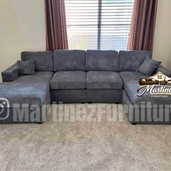 BRAND NEW DARK GREY CORDUROY DOUBLE CHAISE SECTIONAL SOFA COUCH