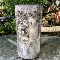 10” Ceramic Silver/White Crackle Vase: 5”W x 10”H