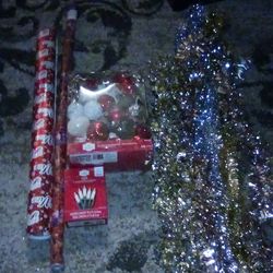 Christmas Ornaments And Decorations Along With Wrapping Paper 