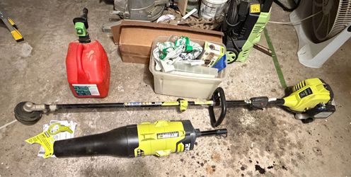 25 cc 2-Stroke Attachment Capable Full Crank Straight Gas Shaft String Trimmer and 25 cc Gas Jet Fan Blower