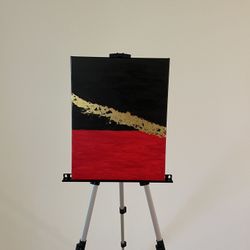 Abstract Canvas Painting – Black, Red & Gold