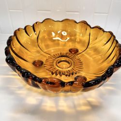 Indiana Glass Amber  Glass SunFlower Petals Shaped Large Bowl Mid Century Modern